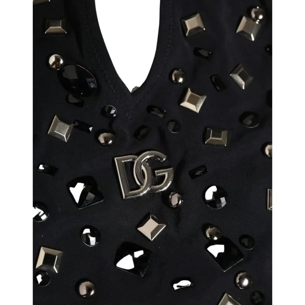 Dolce & Gabbana Black Logo Embellished Cutout One Piece Women's Swimwear - Picture 3 of 3